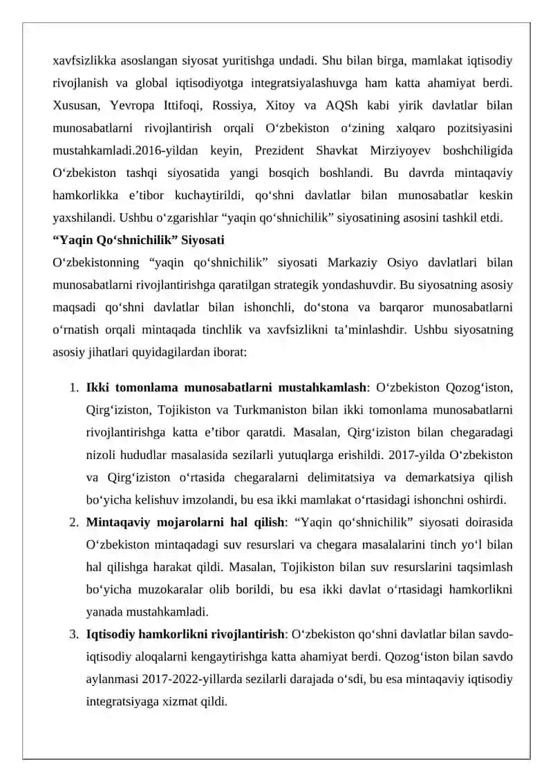 O‘zbekistonning Markaziy Osiyoda tinchlik va barqarorlikni ta’minlashdagi o‘rni 4