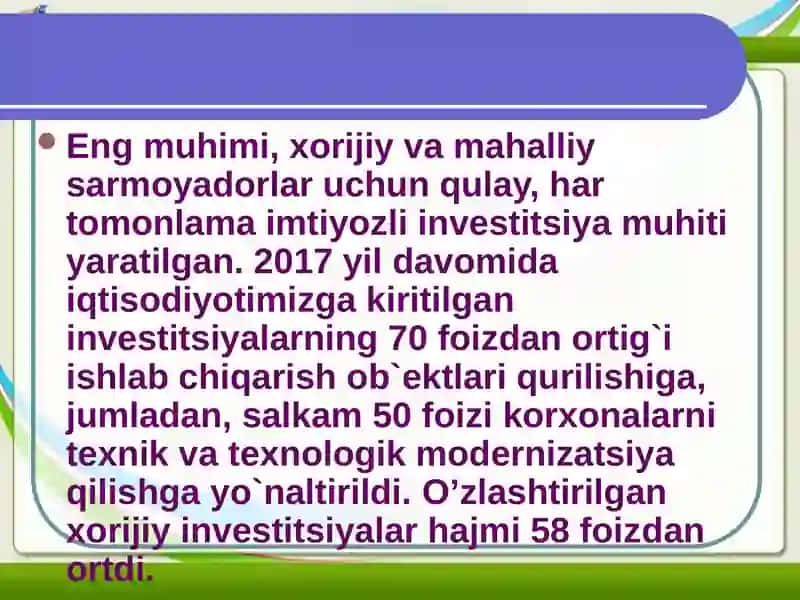 O`zbekiston Respublikasiga xorijiy investitsiyalarni jalb qilishning huquqiy asoslari 4