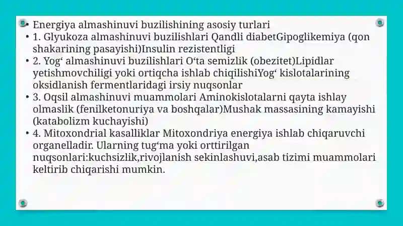 GLYUKOZA TASHUVCHILARNING TUZILISHI, SPESIFIKLIGI, KLINIK AHAMIYATI. GLIKOGEN KASALLIKLARI. UGLEVODLAR ALMASHINUVI BOSHQARILISHINING BUZILISHI 4