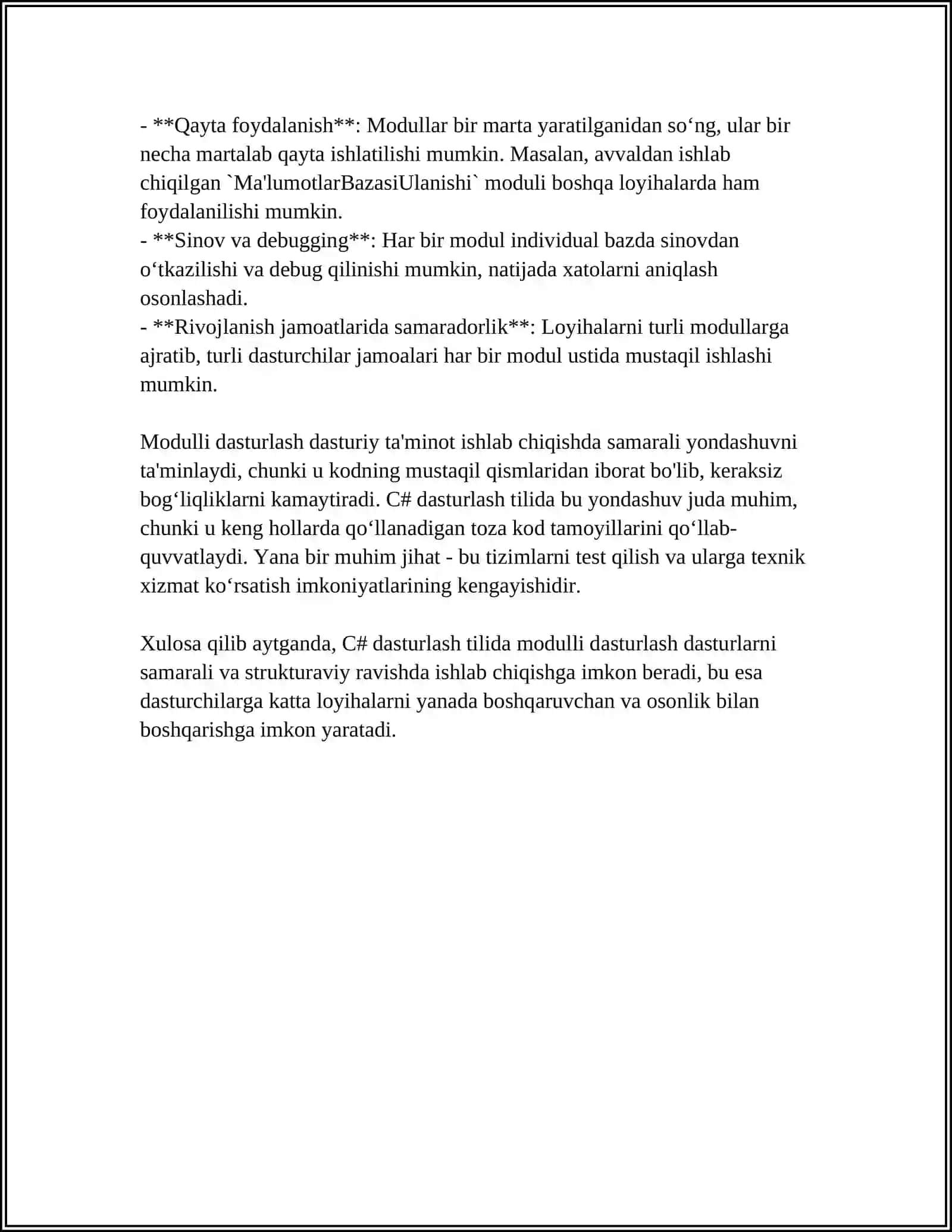 C# VA BOSHQA DASTURLASH TILLARIDA MODULI DASTURLASH 4