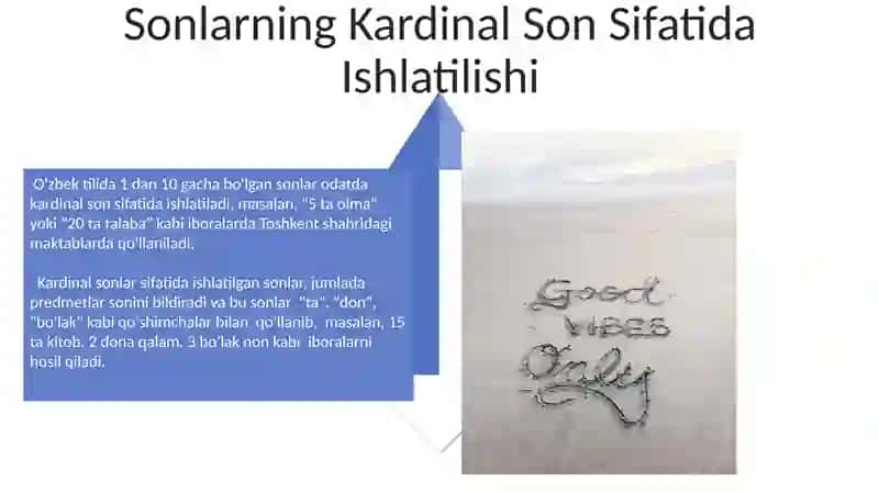 Sonlarning numerativ sanoq so'zlar bilan qo'llanishi. Sonlarning otlashish xususiyatlari 4
