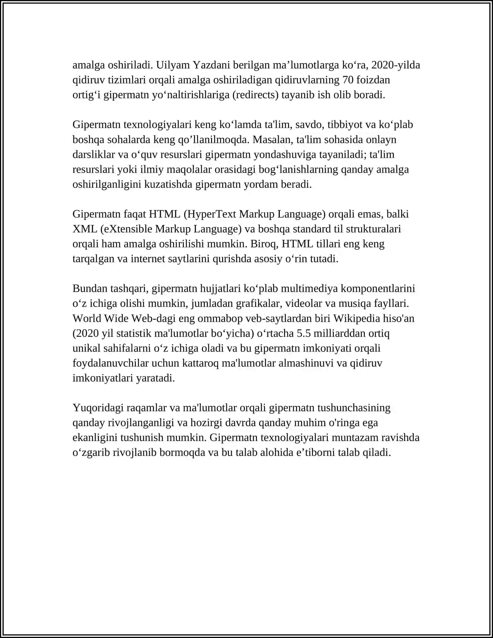 GIPERTEKST, GIPERMUROJAAT VA GIPERMEDIA TUSHUNCHALARINI TAVSIFLASH 4
