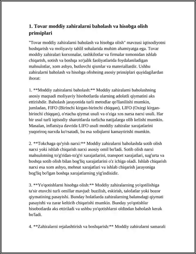TOVAR MODDIY ZAHIRALARNI BAHOLASH VA HISOBGA OLISH 4