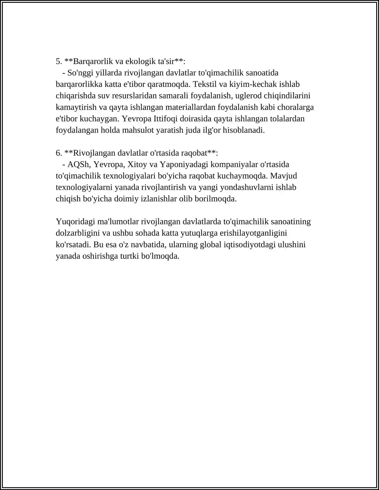 RIVOJLANGAN DAVLATLARDAGI VA MAMLAKATIMIZDA TÕQIMACHILIK KORXONALARNING HOZIRGI HOLATI VA RIVOJLANISH TENDESIYALARI 4