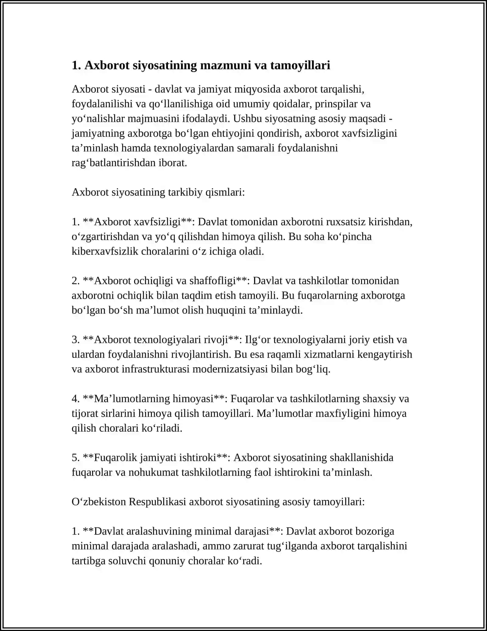 REFERAT - AXBOROT SIYOSATI VA UNING XALQARO AHAMIYATI 4