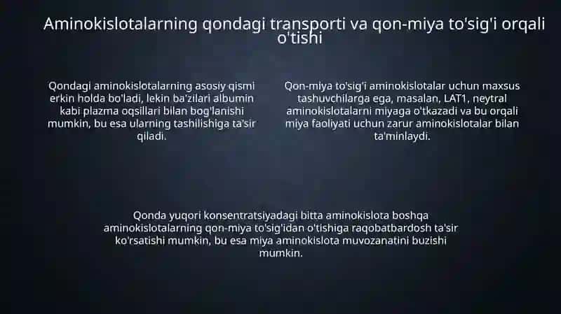 Aminokislotalarning so'rilishi va toʻqimalar aro taqsimlanishi 4