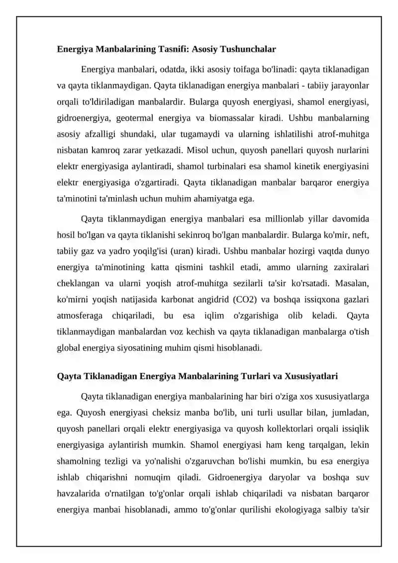 Qayta tiklanadigan va tiklanmaydigan Energiya manbalari 4