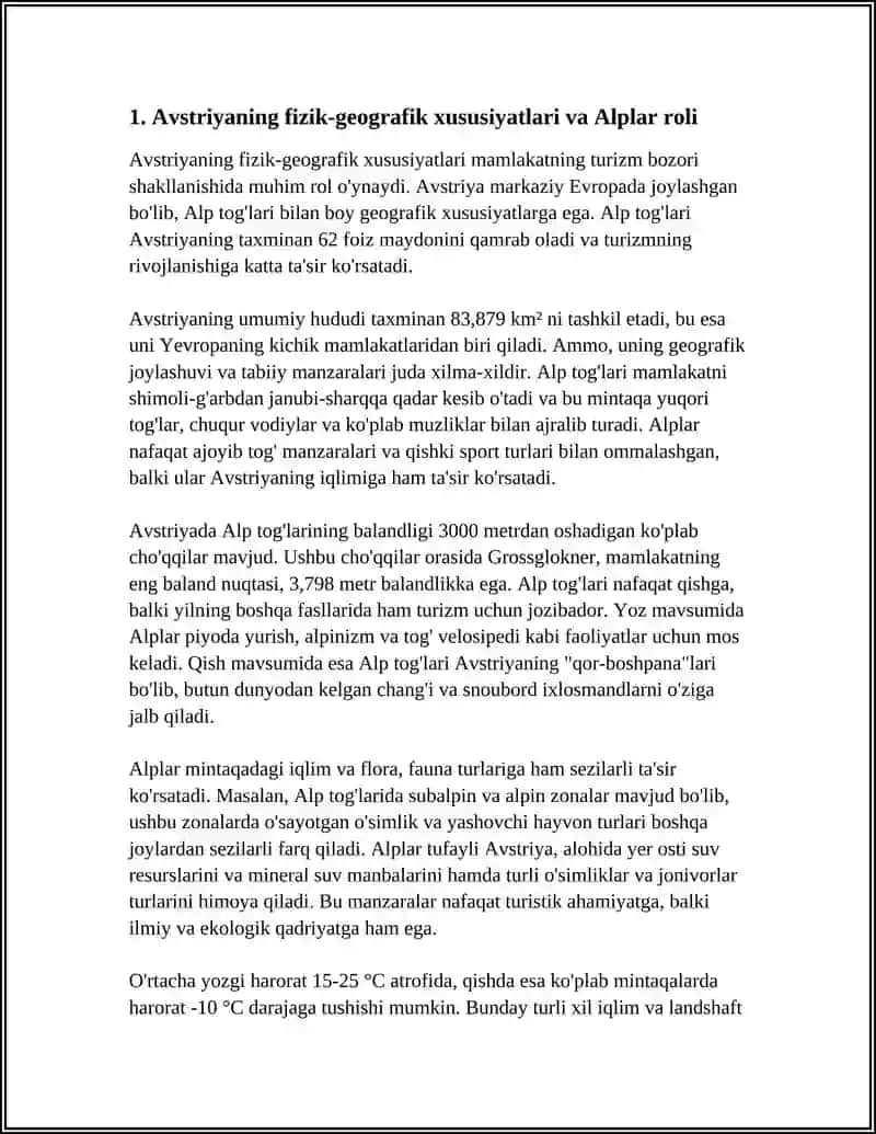AVSTRIYA TURIZM BOZORINING GEOGRAFIK SHAKLLANISHIGA TASIR QILUVCHI OMILLAR 4