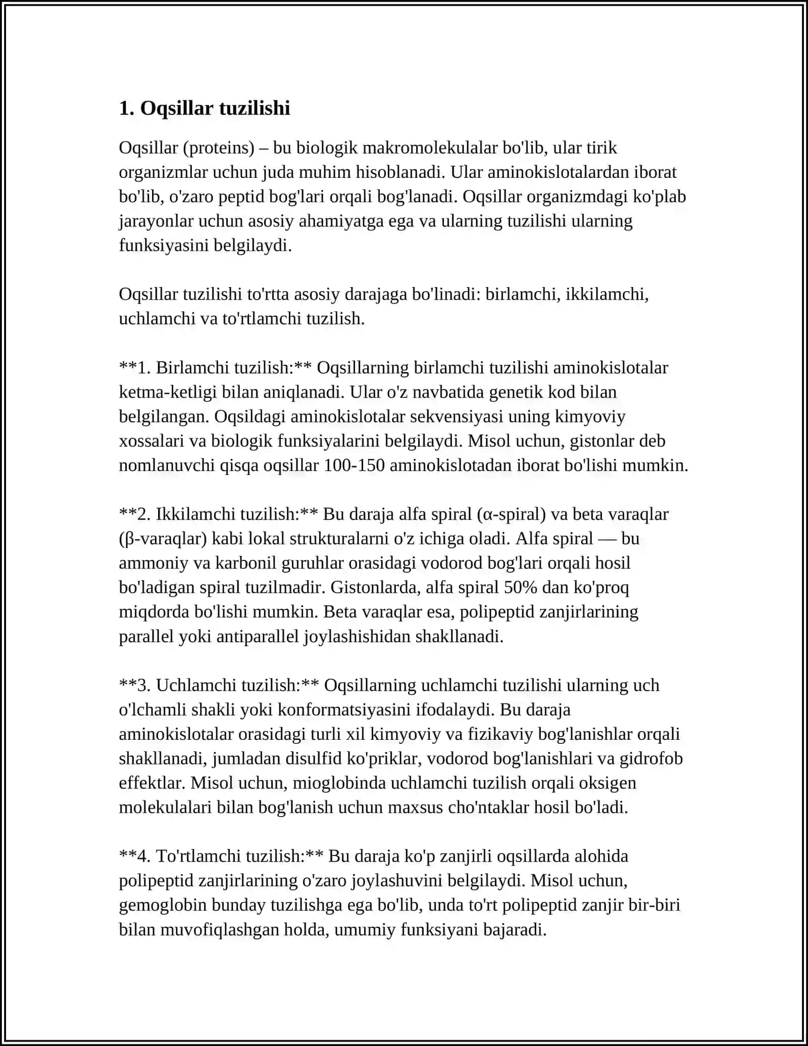 Oqsillar tuzilishi (O'quv darslariga oid ma'lumot) 4