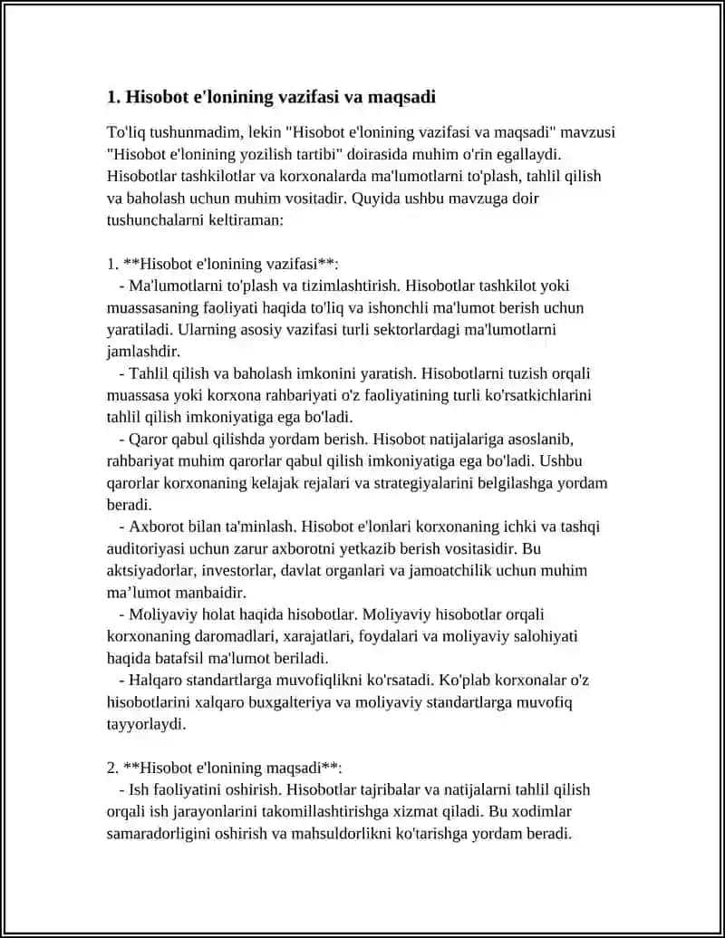 HISOBOT E'LONINING YOZILISH TARTIBI 4