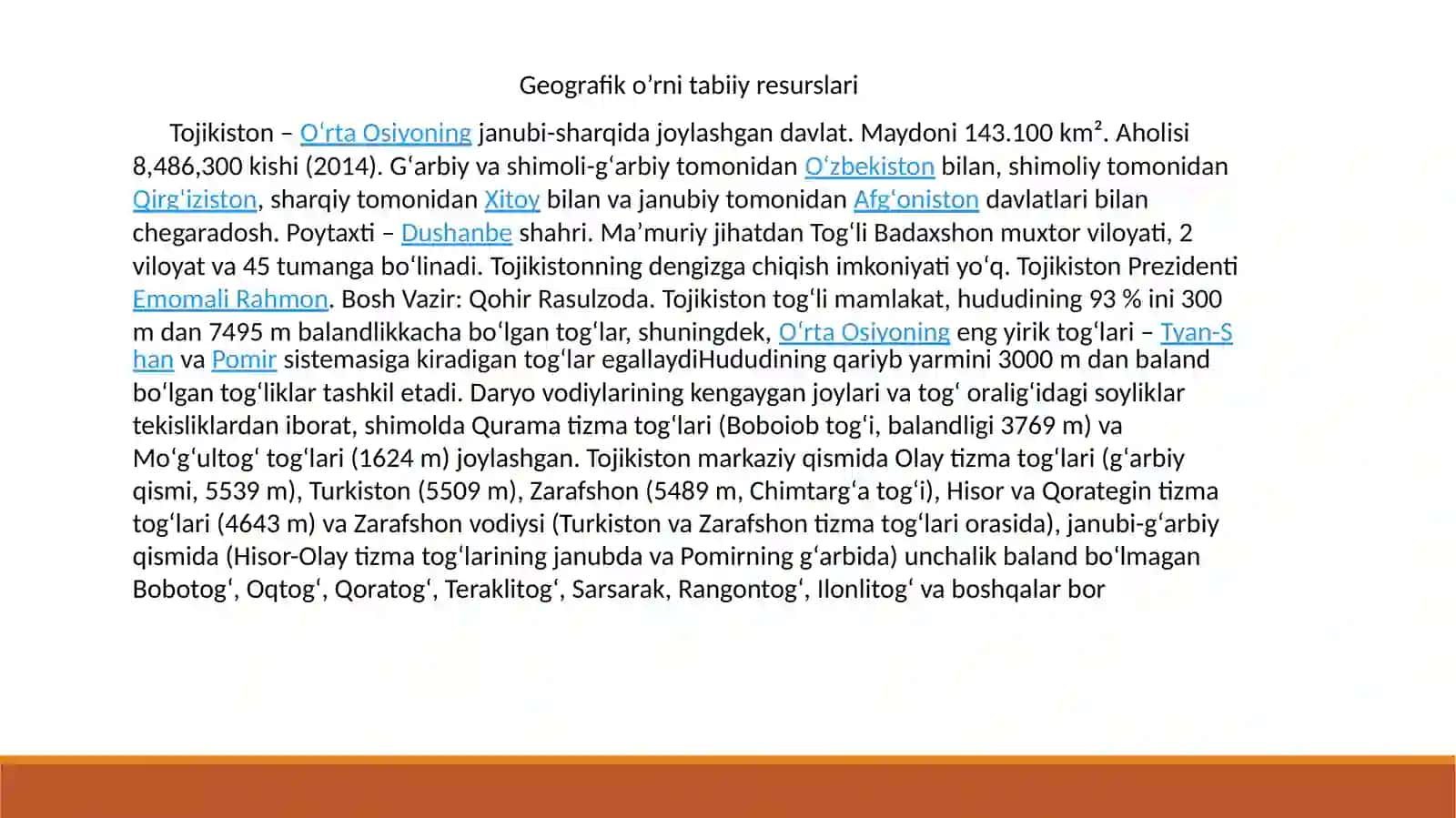 Tojikiston respublikasiga iqtisodiy geografik tavsif 4