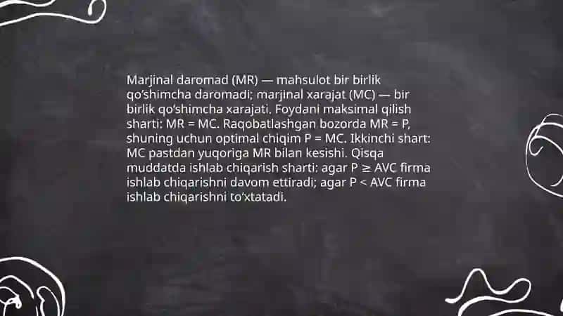 Narx olinuvchi firma va bozor narxining qisqa muddatdagi roli 4