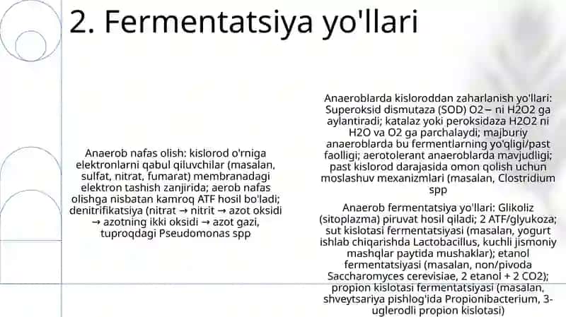 Anaerob mikroorganizmlarning kisloroddan foydalanish yollari 4