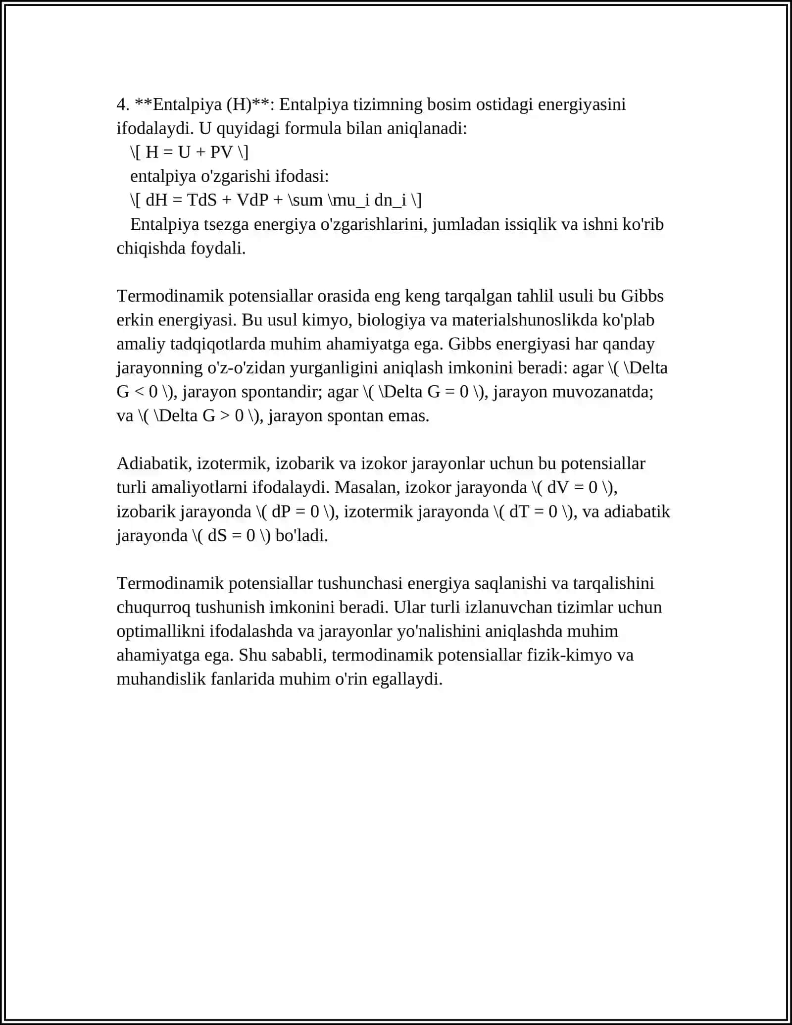 IZOBAR-IZOTERMIK YOKI TERMODINAMIK POTENSIAL 4