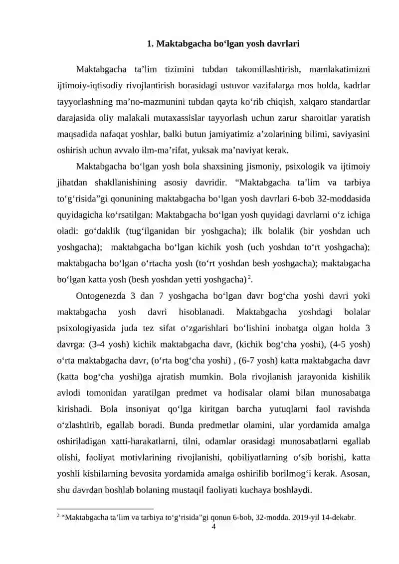Bir yoshgacha bo‘lgan bolalarning rivojlanishi va unga qo‘yilgan pedagogik talablar. 4