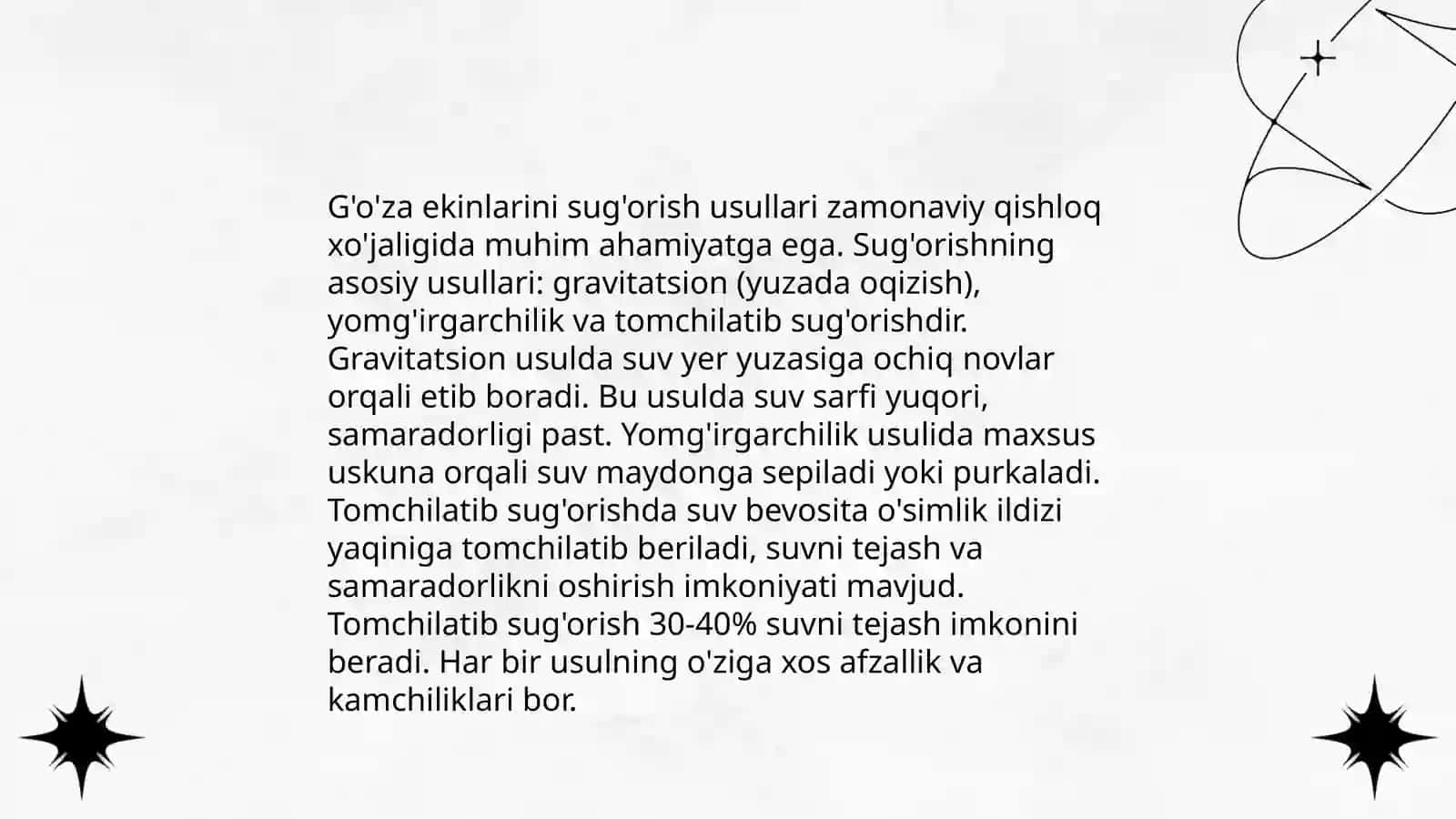 Suw tanqisligʻi sharaitinda awil xojaliq eginlerin suwgʻariw suwdan unemli paydalaniw usullari (gʻoza, biyday, maʼkke haʼm paliz eginlerin misalinda) 4