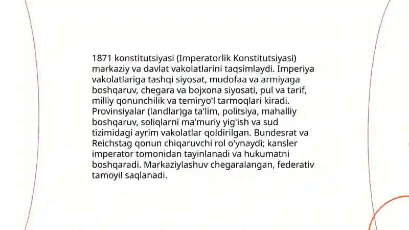 Bismark davr: Yangi Germaniya imperiyasining tashkil topishi va ichki siyosati (1871 - 1890) 4