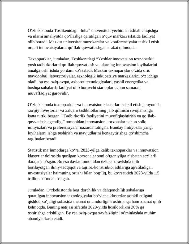 Texnoparklar va innovatsion klasterlar 4