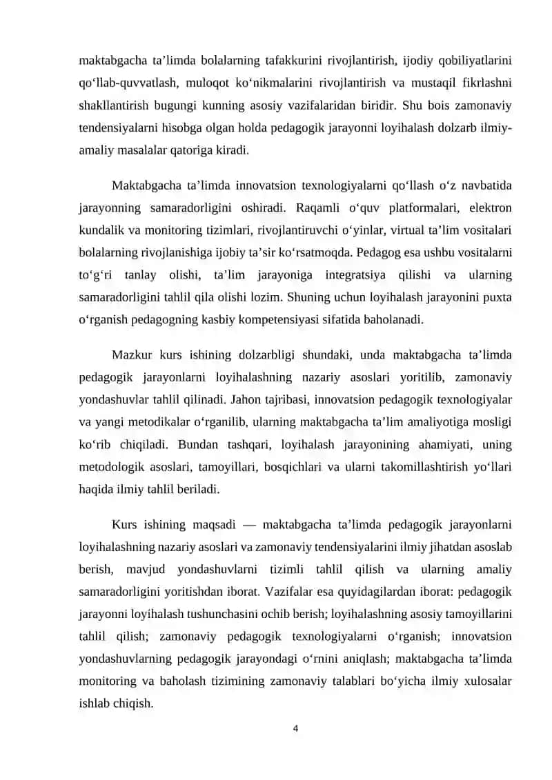 MAKBATGACHA TA'LIMDA PEDAGOGIK JARAYONLARNI LOYIHALASHNING NAZARIY ASOSLARI VA ZAMONAVIY TENDENSIYALARI 4