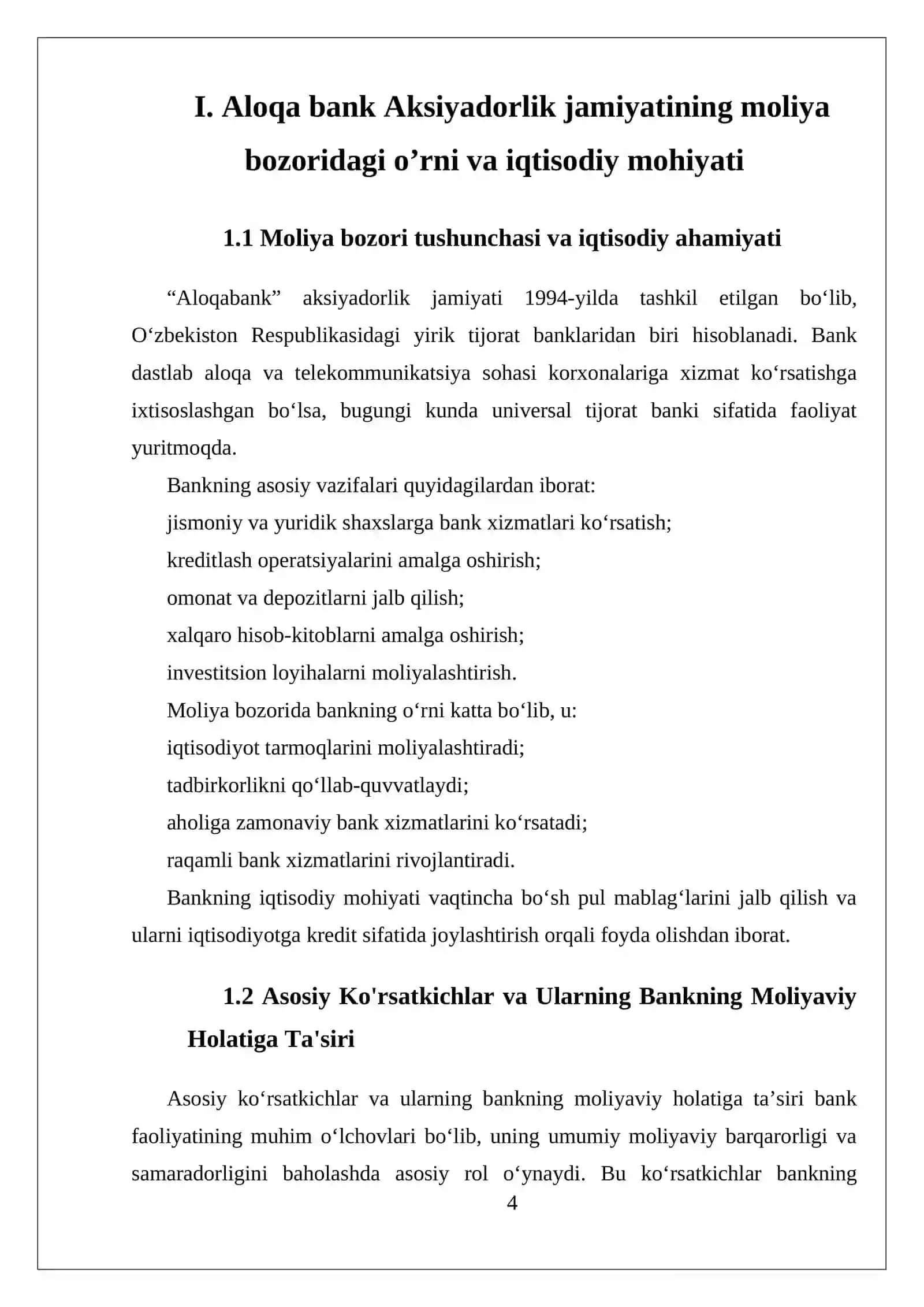 MUSTAQIL ISH ALOQABANK AKSIYADORLIK JAMIYATINING MOLIYAVIY TAHLILI 4