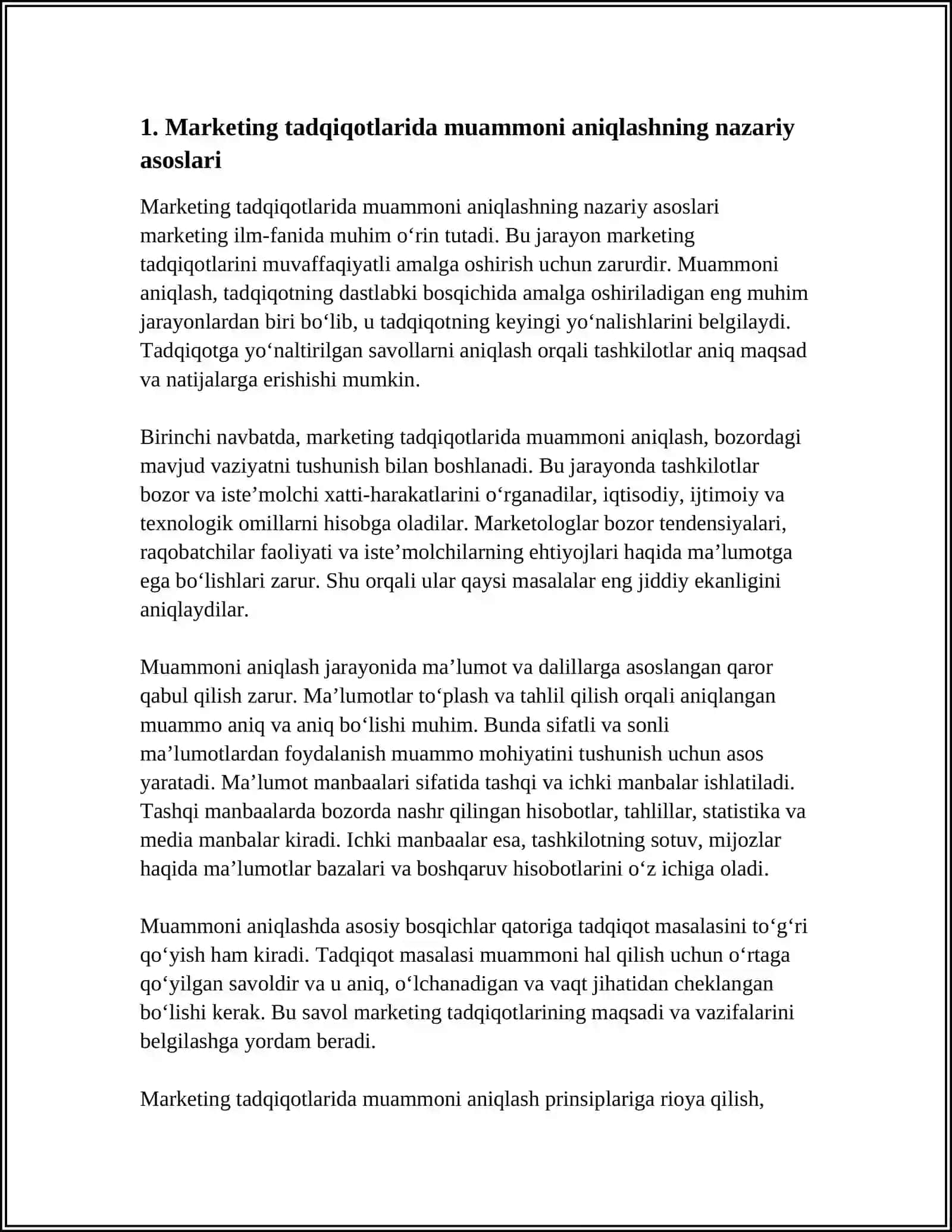 MARKETING TADQIQOTLARI MUAMMOSINI ANIQLASHNING AHAMIYATI 4