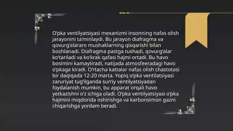 O‘pkaning tiriklik sig’imi.O‘pka va alveoladagi ventilyatsiya 4