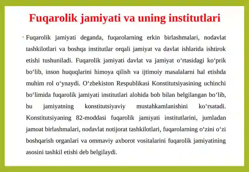 O‘ZBEKISTON RESPUBLIKASINING KONSTITUTSIYASIDA JAMIYAT, DAVLAT VA HUQUQ MASALALARI 4