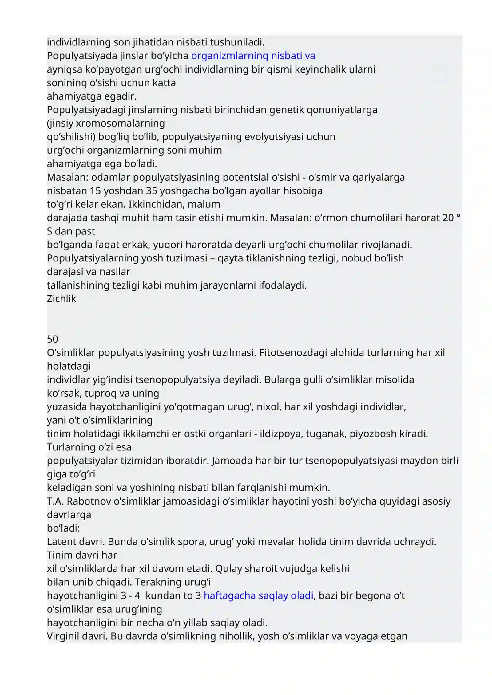 Populyatsiya haqida talimot. Populyatsiyalar ekologiyasi 4