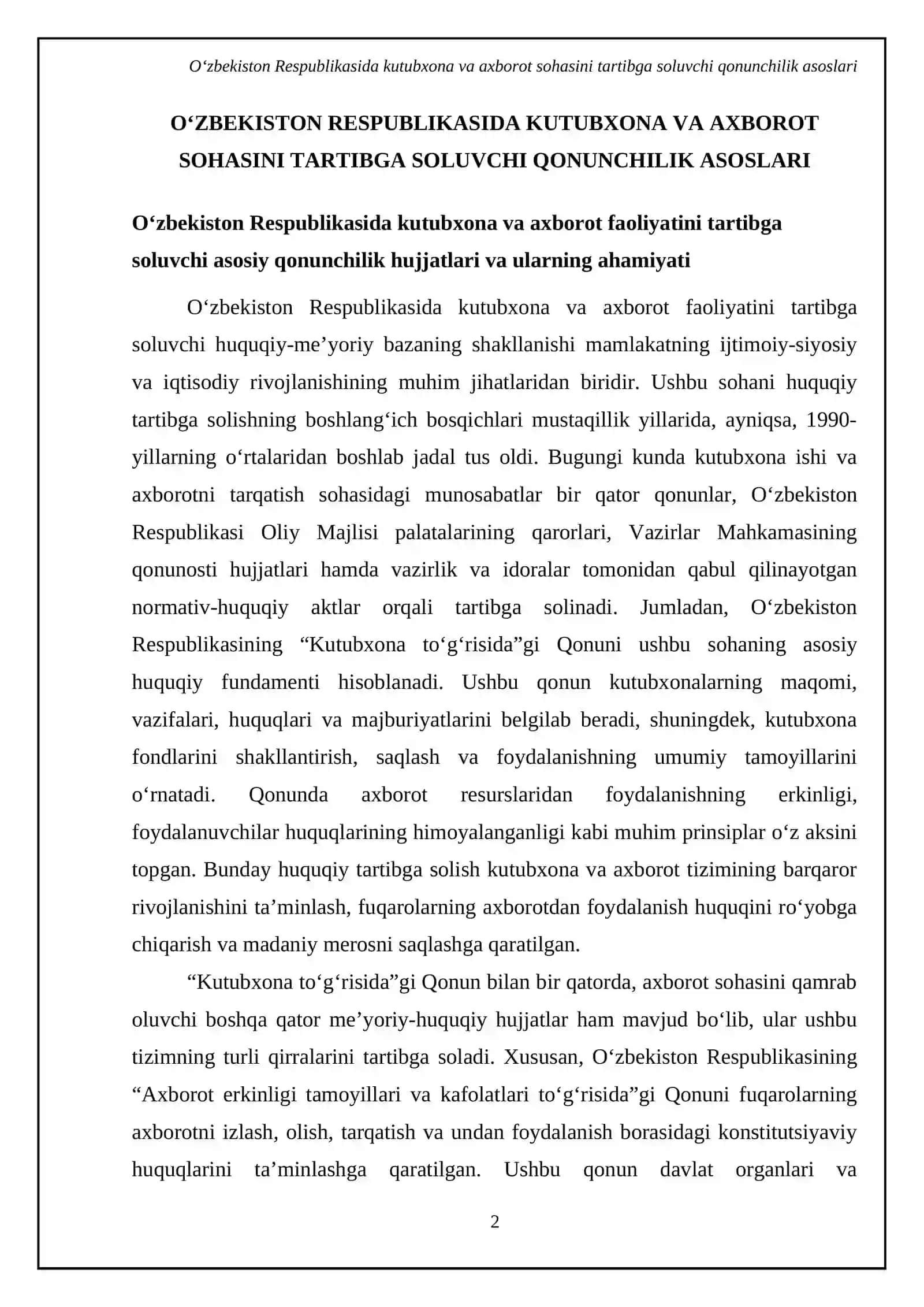 Kutubxona va axborot faoliyatini tartibga soluvchi meʼyoriy -huquqiy hujjatlar 4