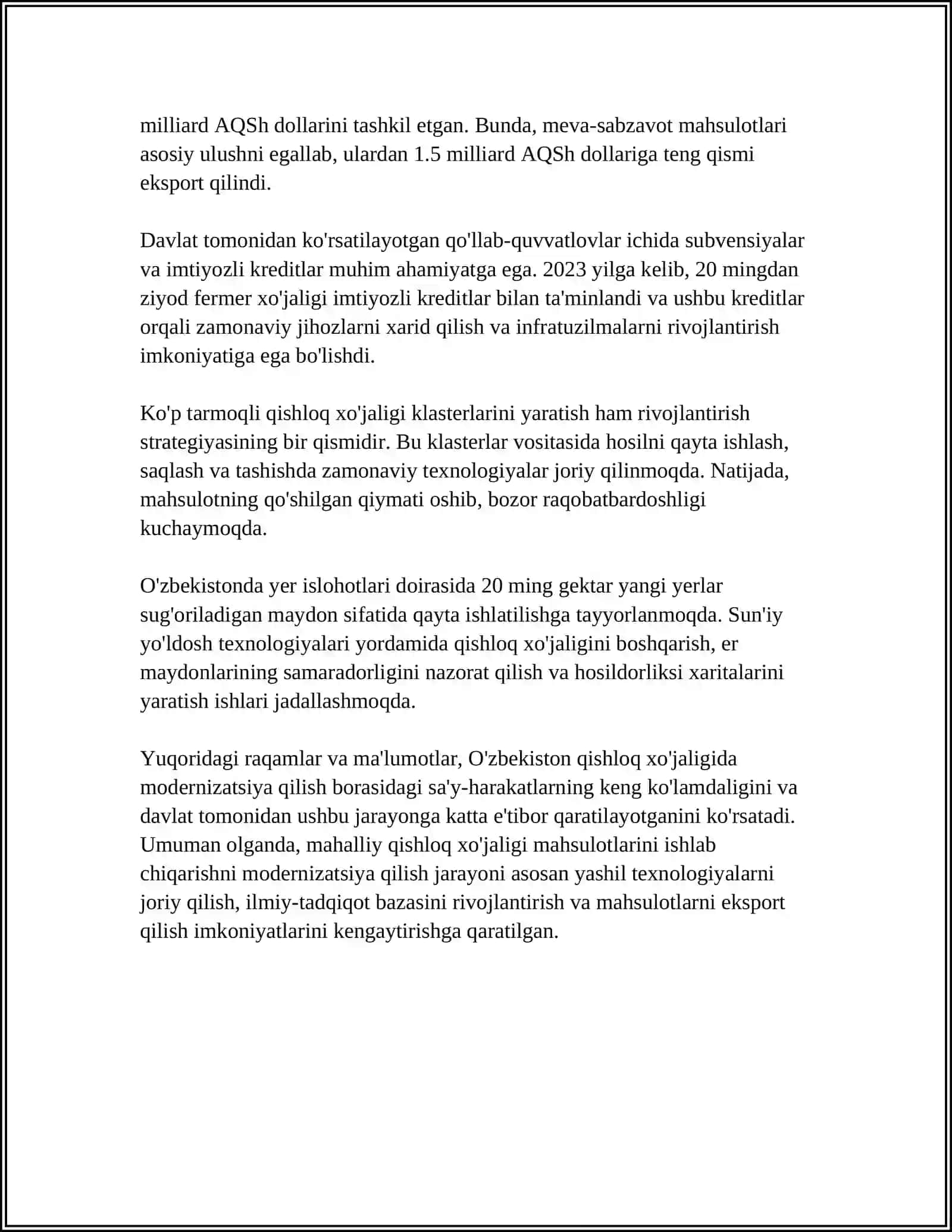 O'ZBEKISTONDA OZIQ-OVQAT XAVFSIZLIGINI TAMINLASH YO'NALISHLARI 4