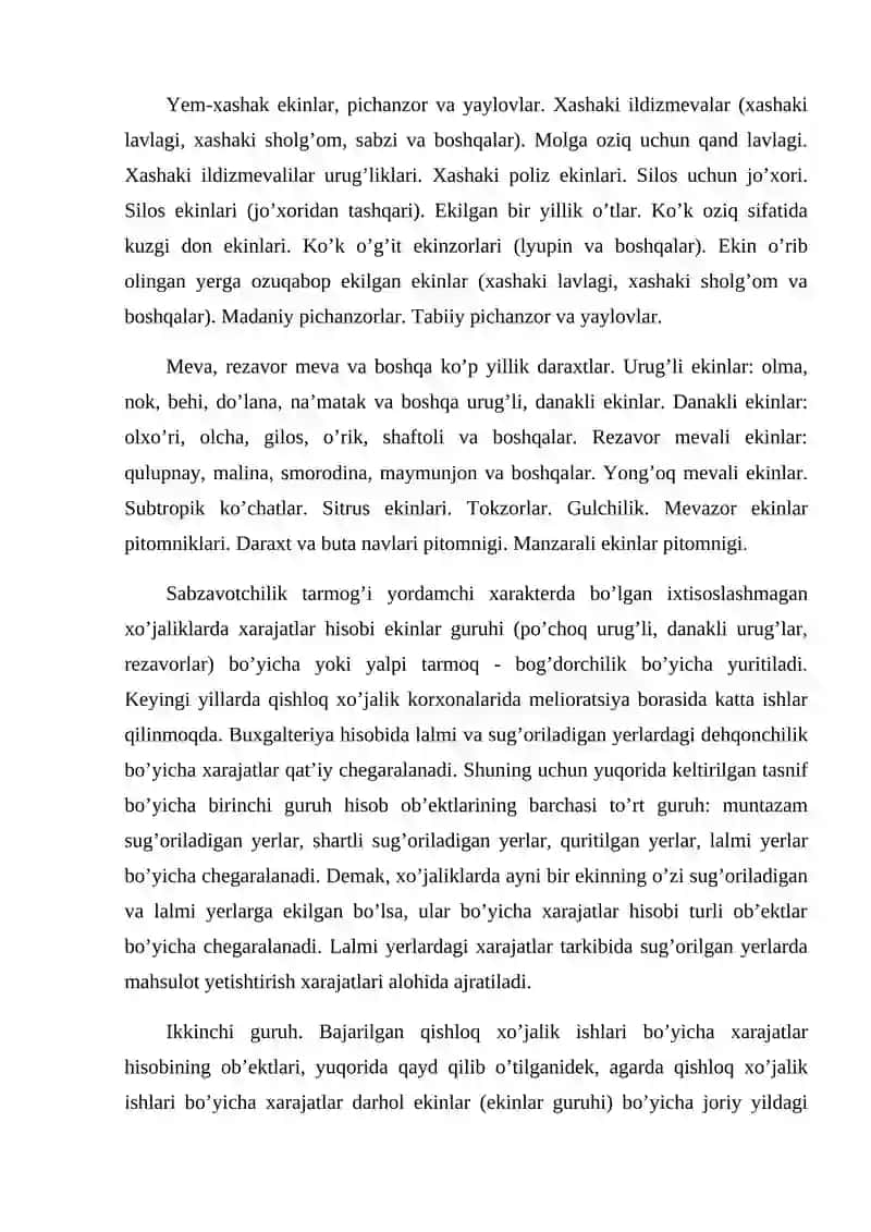 Dehqonchilik ishlab chiqarish xarajatlari hisobi va maxsulot tannarxini kalkulatsiya qilish 4