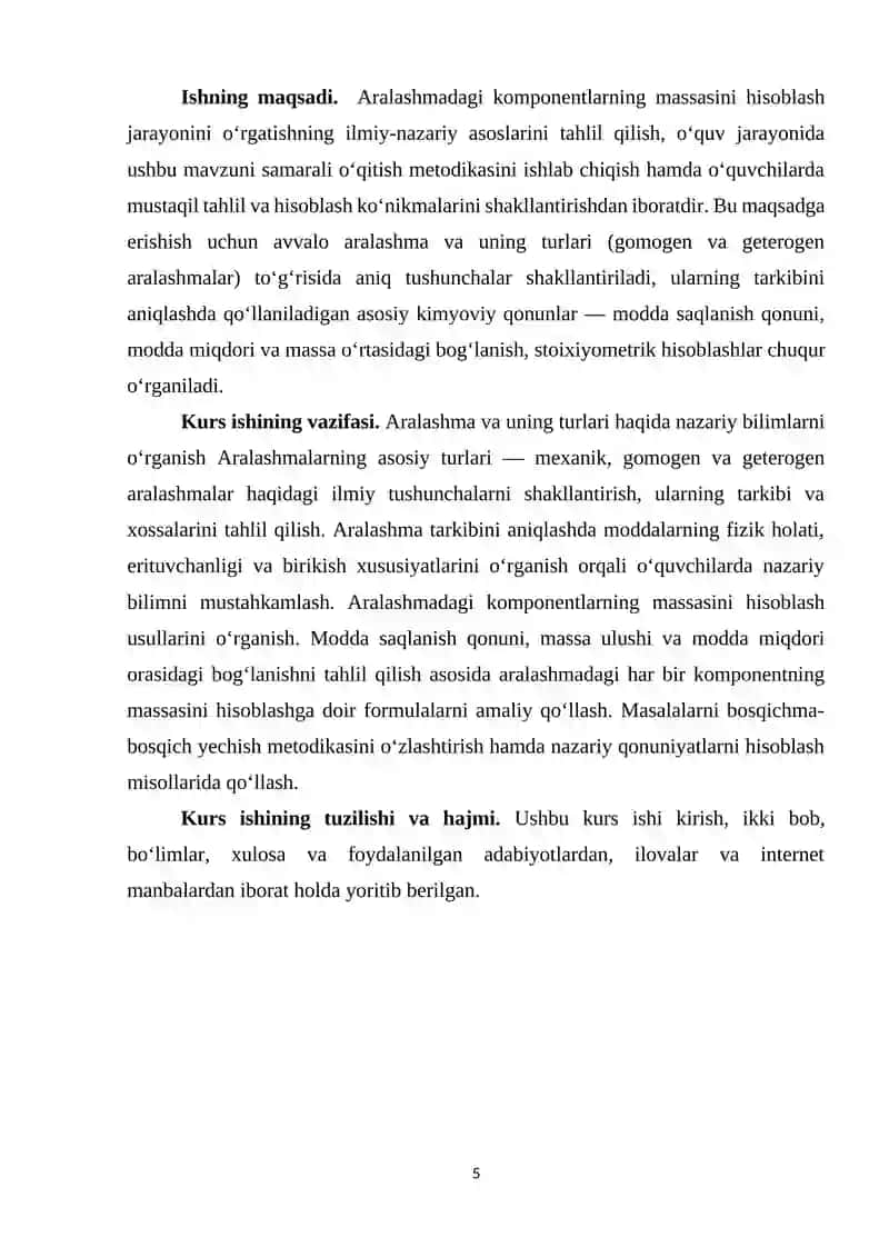 ARALASHMADAGI KOMPONENTLARNING MASSASINI HISOBLASHNI O‘RGANISH 4