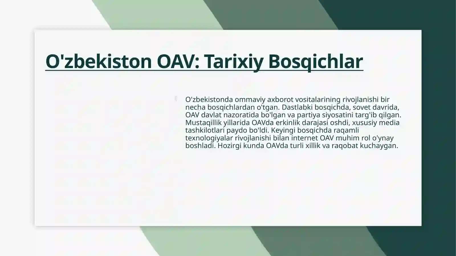 O'zbekiston OAV Rivojlanish Bosqichlari va Hozirgi Holati 4