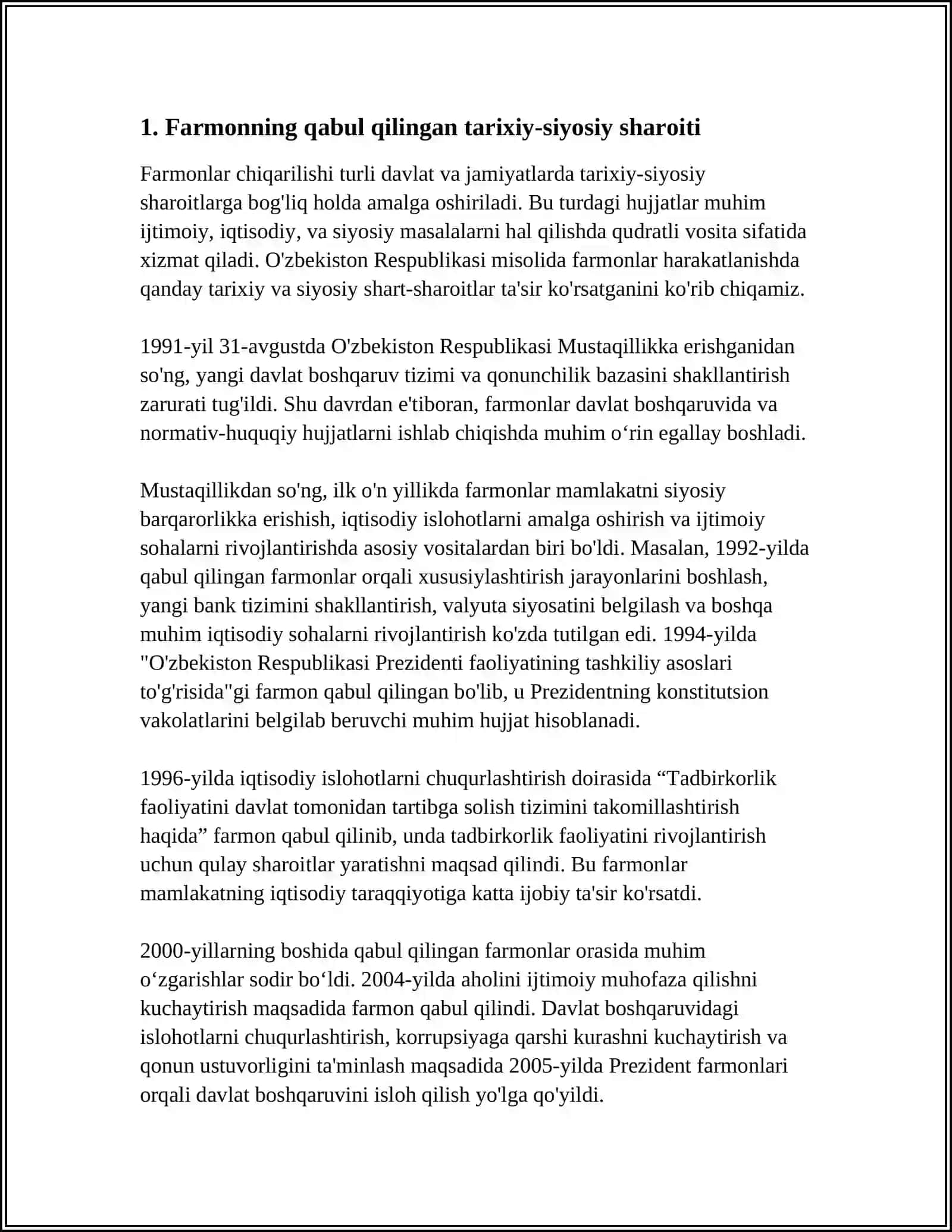 PREZIDENT SH.MIRZIYOYEVNING 21.10.2019-YILDAGI “O‘ZBEK TILINING DAVLAT TILI SIFATIDAGI NUFUZI VA MAVQEYINI TUBDAN OSHIRISH CHORA-TADBIRLARI TO‘G‘RISIDA”GI PF-5850-SONLI FARMONINING TARIXIY AHAMIYATI 4
