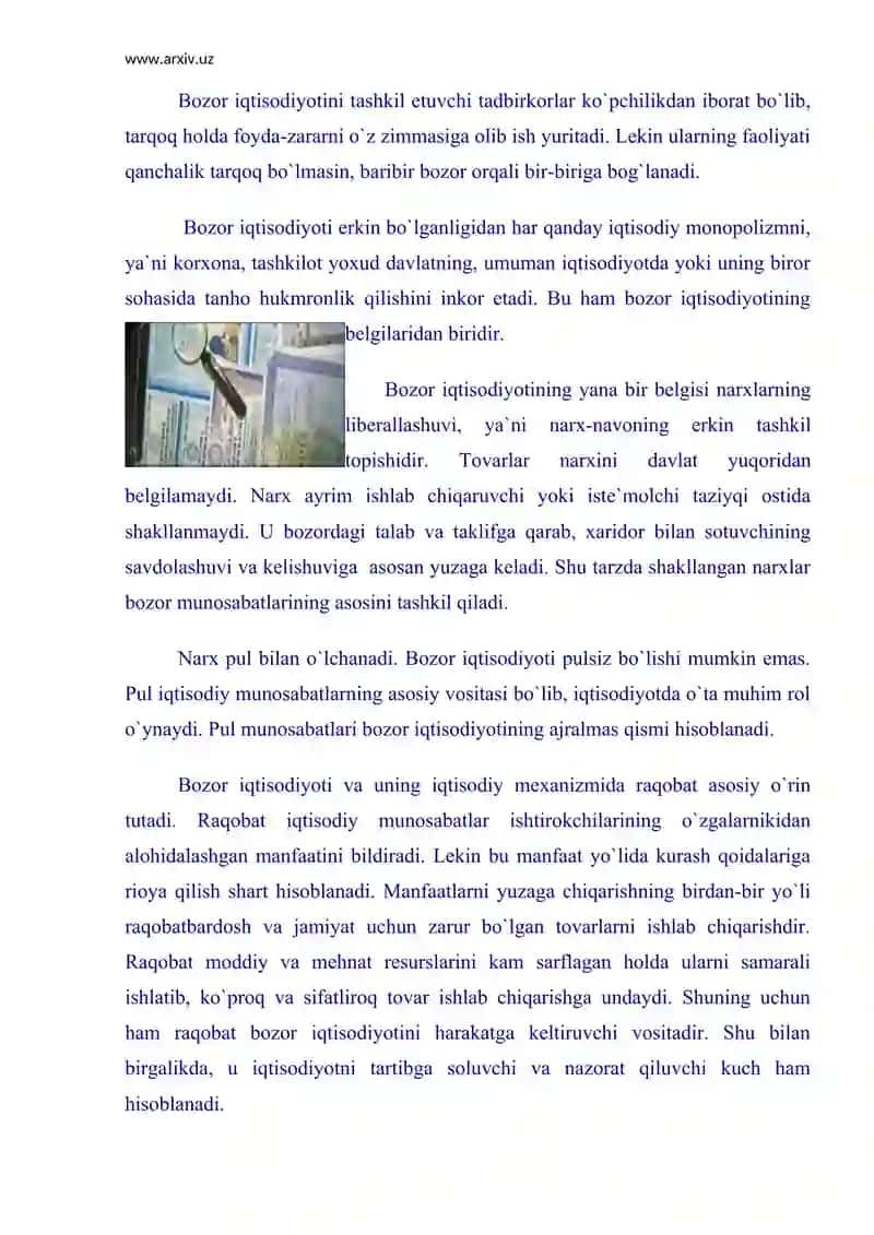Bozor iqtisodiyoti tushunchasi va uning mohiyati | Kurs ishi | Iqtisodiyot 4