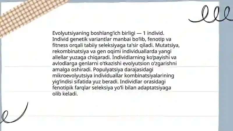 Evolyutsiyaning boshlangʻich birligi 4