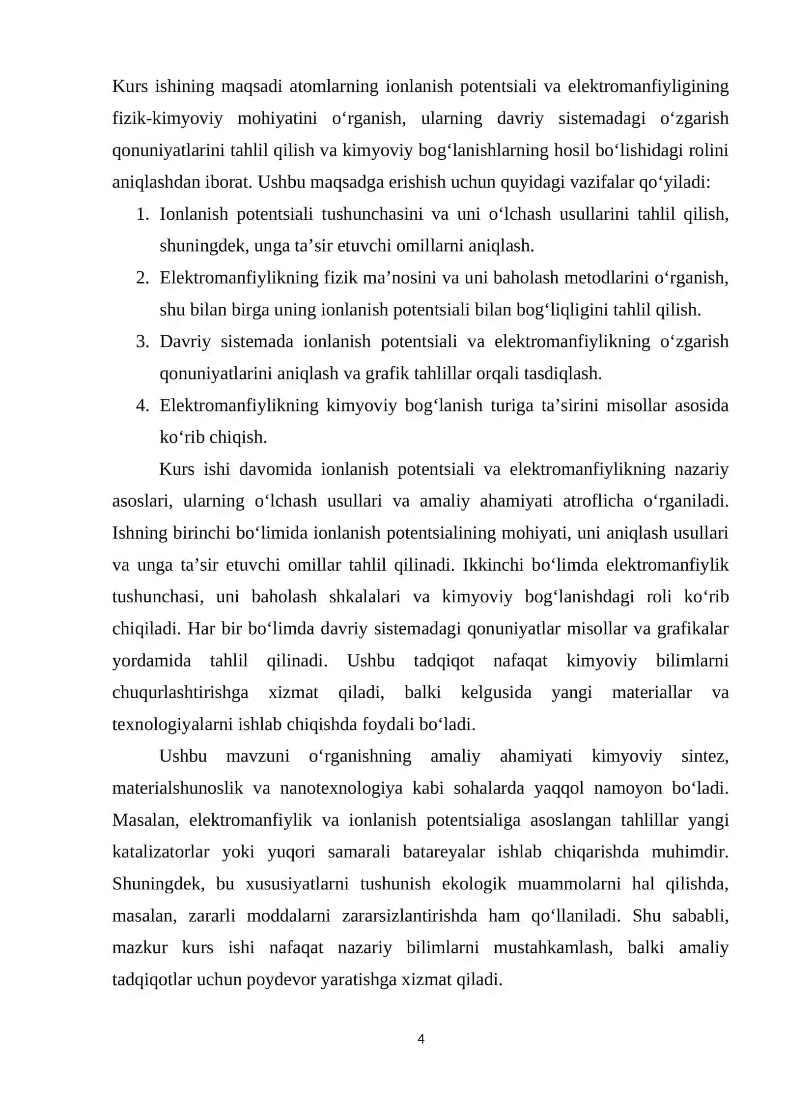 Atomlarning ionlanish potentsiali, haqiqiy va nisbiy elektromanfiyliklari 4