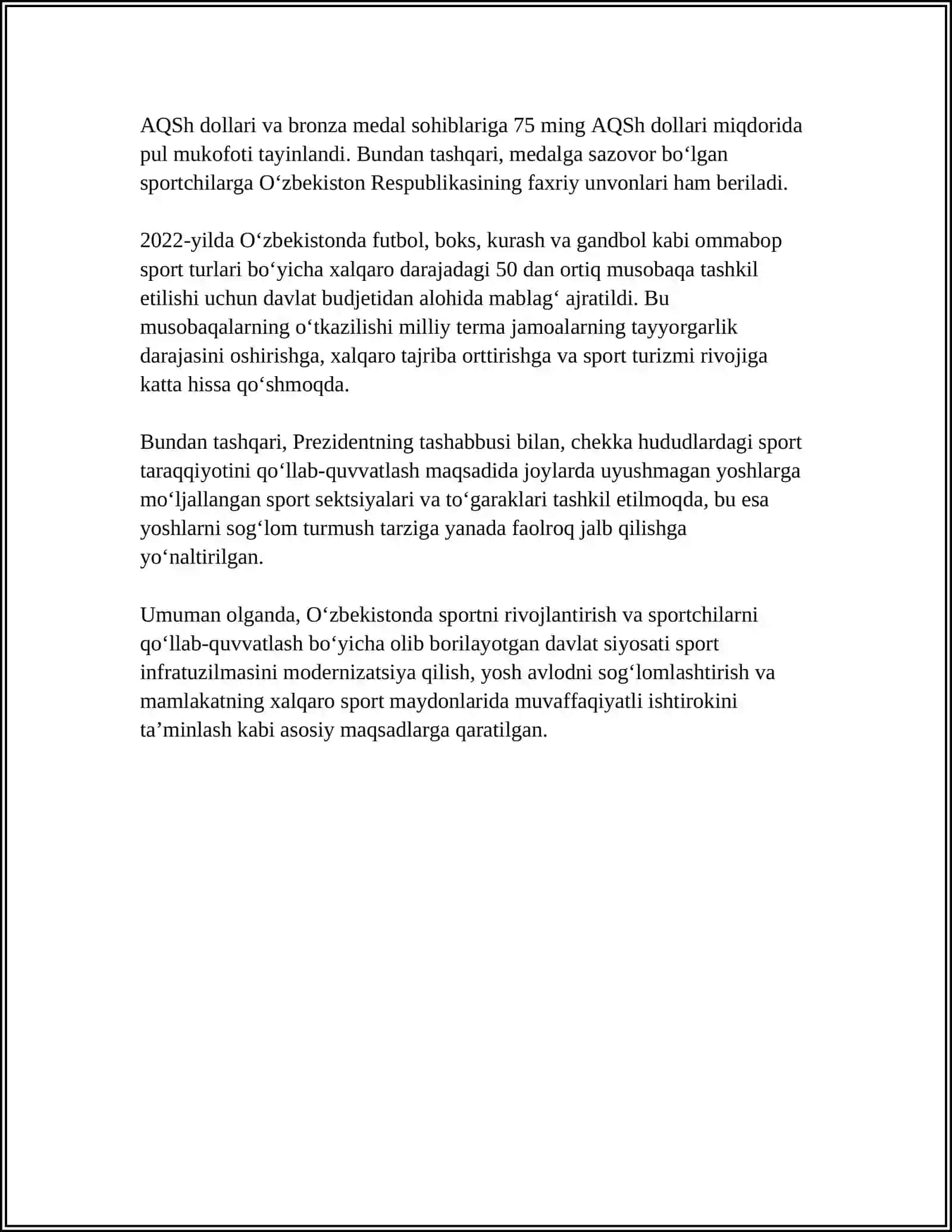 OʻZBEKISTON RESPUBLIKASI PREZIDENTINING PARALIMPIYA SPORTCHILARI E'TIBORI 4