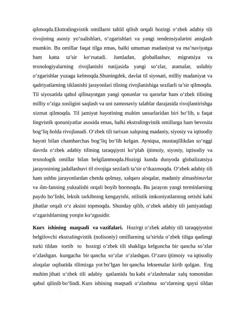 Hozirgi O‘zbek Adabiy Tili Taraqqiyotini Belgilovchi Ekstralingvistik (Nolisoniy) Omillar 4