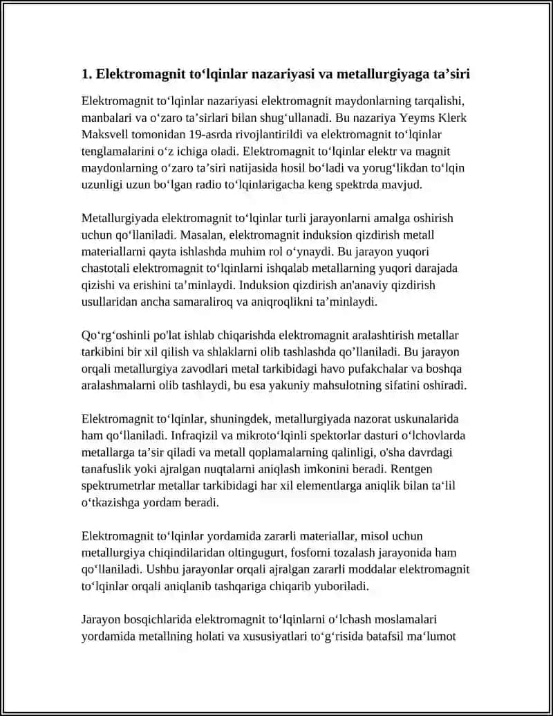 ELEKTROMAGNIT TOʻLQINLAR VA ULARNING METALLURGIYA VA METROLOGIYADA QOʻLLANISHI 4