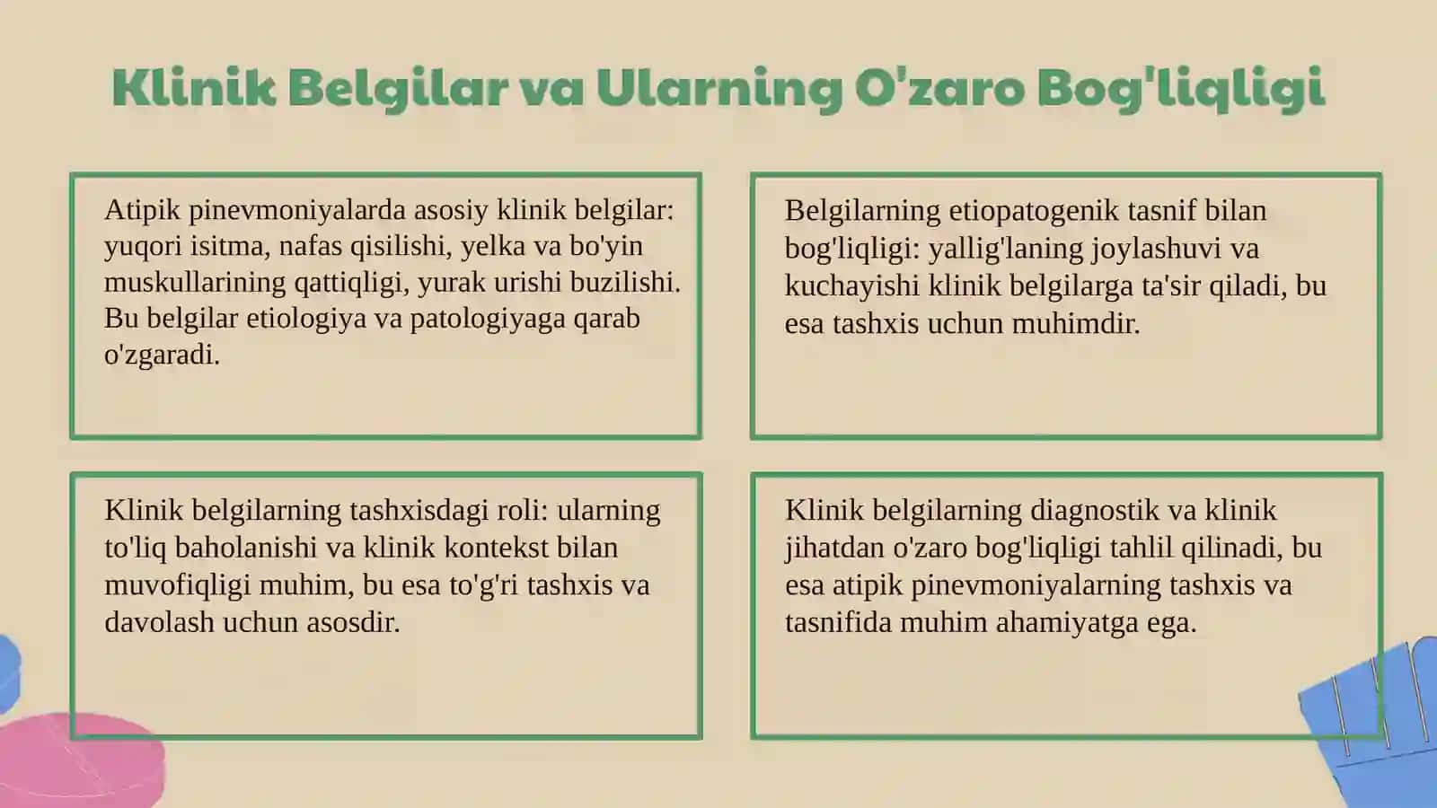 Atipik pinevmoniyalarning etetiopatogenizi tasnifi klinik belgilari tashxisot mezonlari 4
