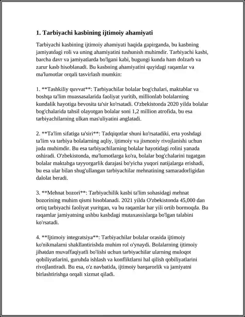 REFERAT Mavzu: "SEVIMLI KASBIM" TARBIYACHI 4