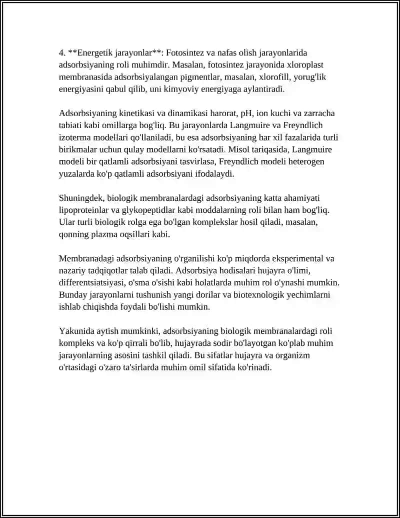 ADSORBSIYANING BIOLOGIYA VA TIBBIYOTDAGI AHAMIYATI 4