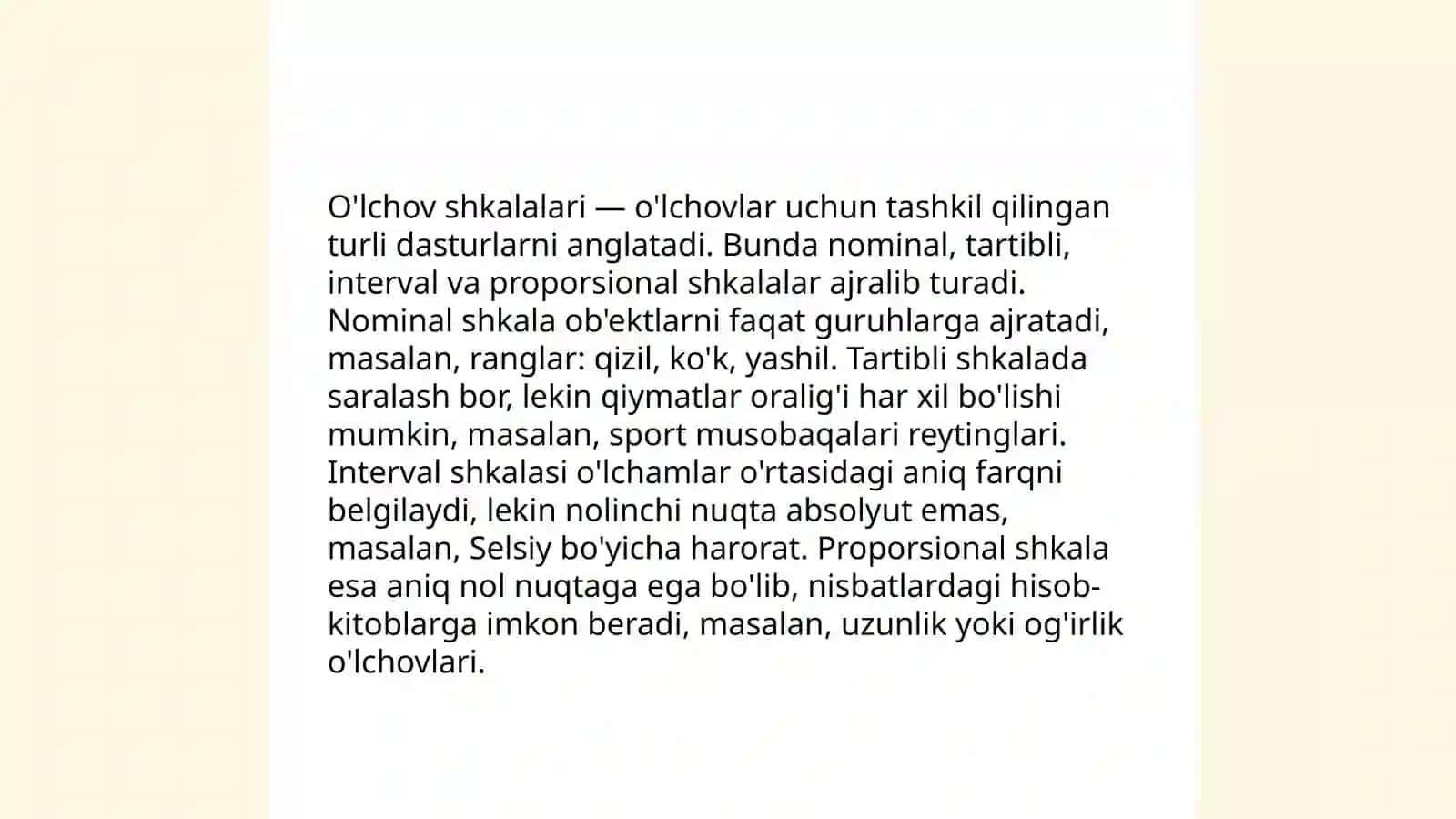 O'lchanadigan kattaliklarning shkalasi va ularning turlari 4