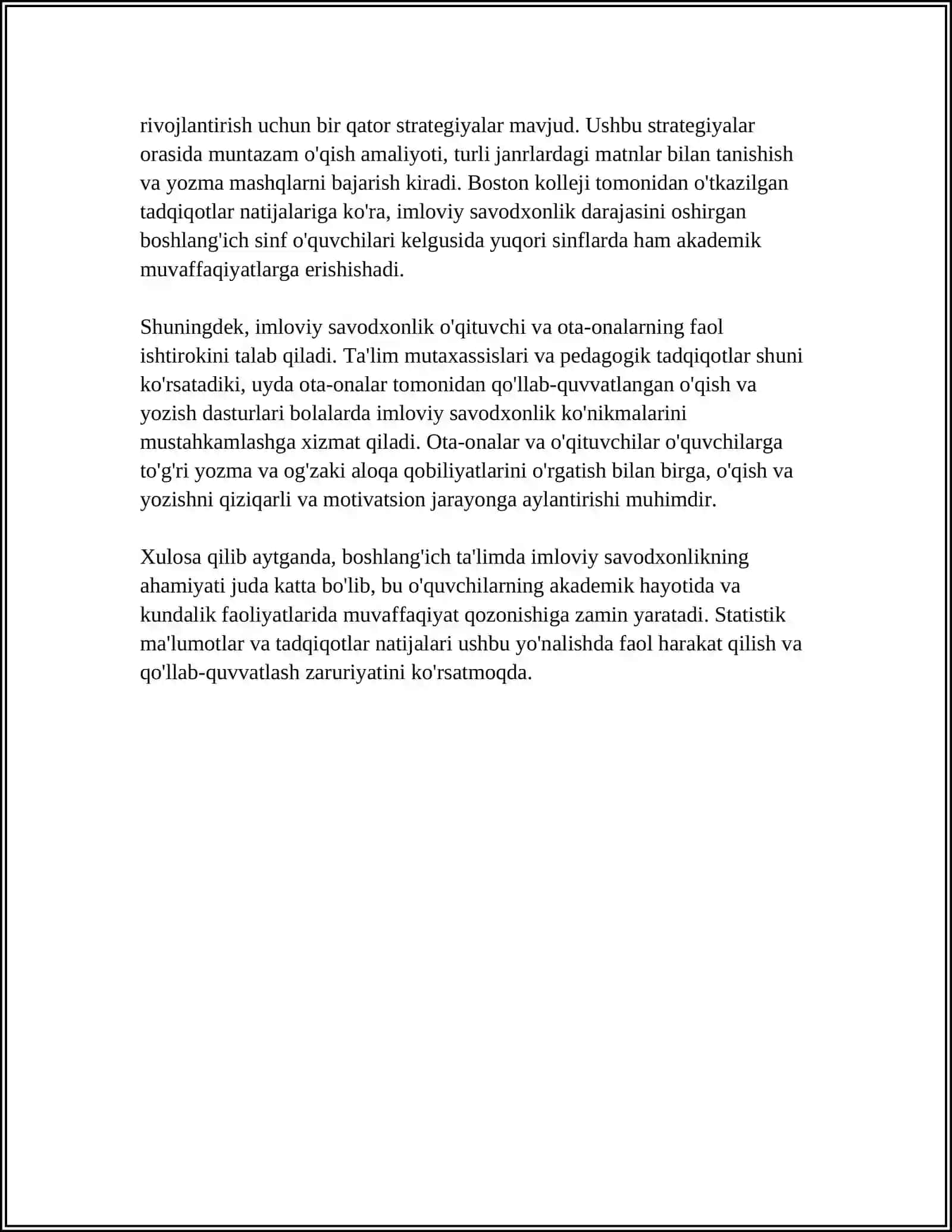 BOSHLANGʻICH TAʼLIMDA IMLOVIY VA PUNKTUATSION SAVODXONLIKNI OSHIRISH BOʻYICHA TAVSIYALAR ISHLAB CHIQISH 4