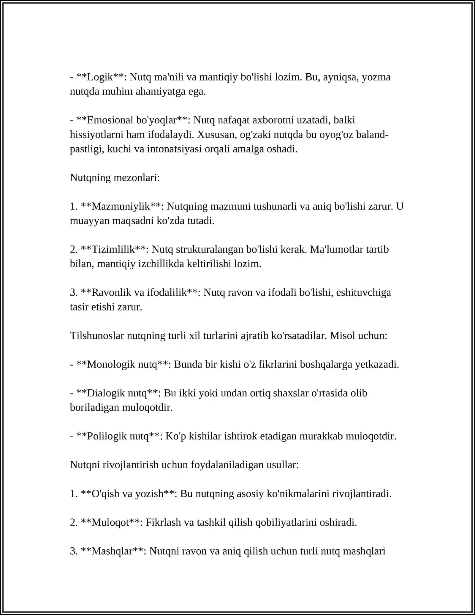 NUTQ TO'G'RISIDA UMUMIY TUSHUNCHA. MULOQOT 4