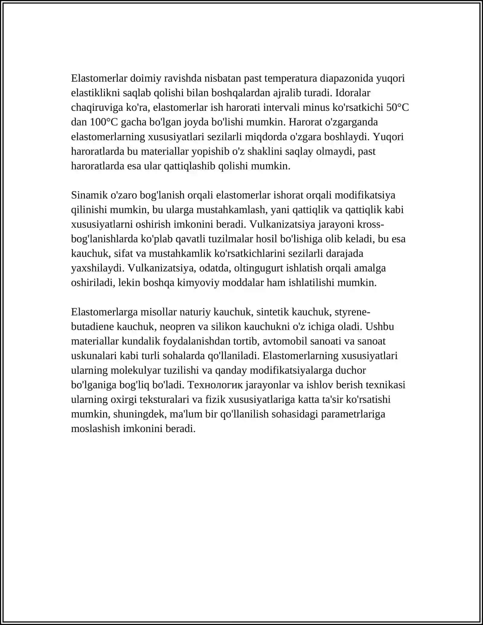 ELASTOMERLARNING MOLEKULYAR STRUKTURASI VA MAKROSKOPIK XOSSALARI 4