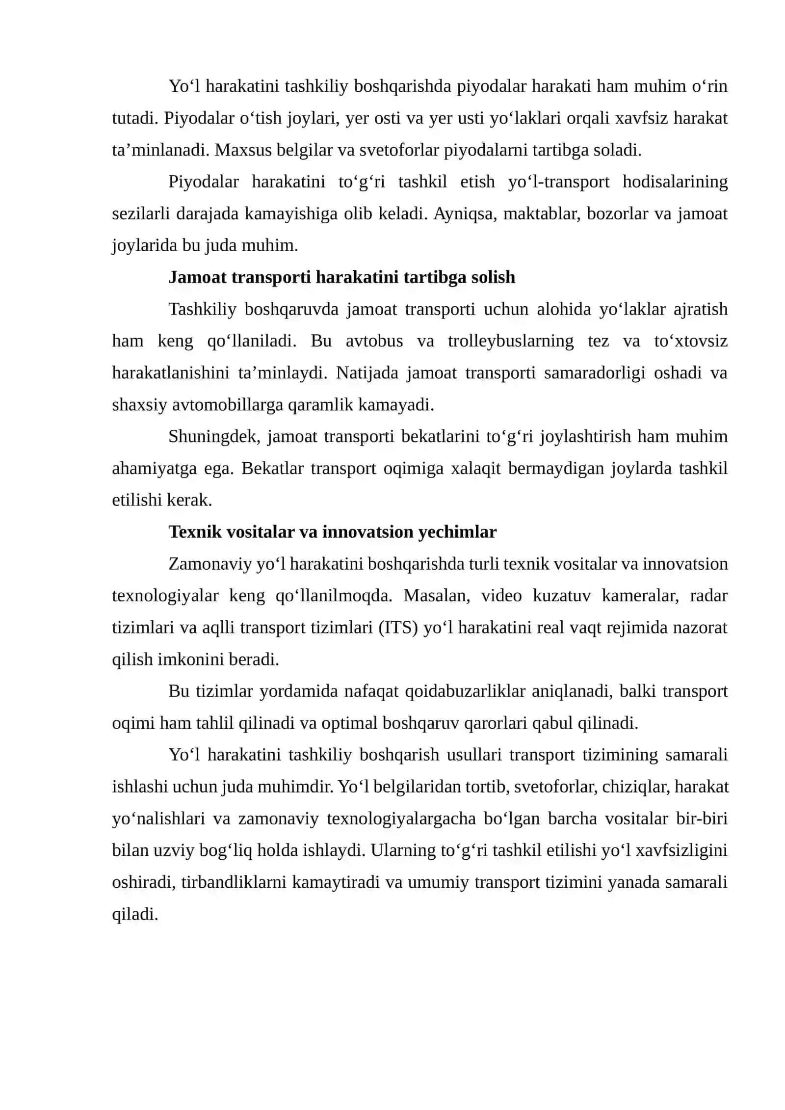 Yo'l harakatini boshqarish usullari 4