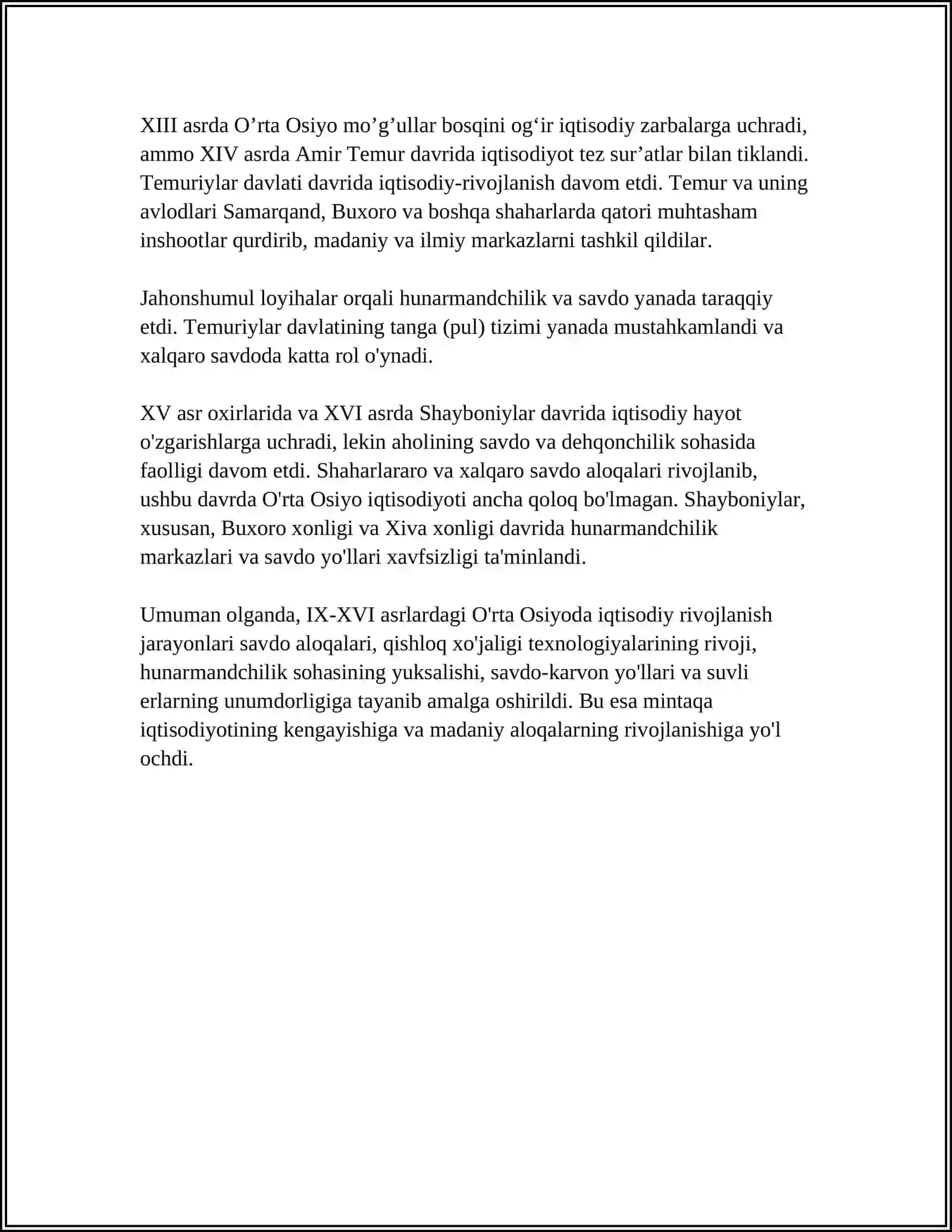 IX-XVI ASRLARDA OʻRTA OSIYODA IQTISODIY GʻOYALAR, QARASHLAR 4