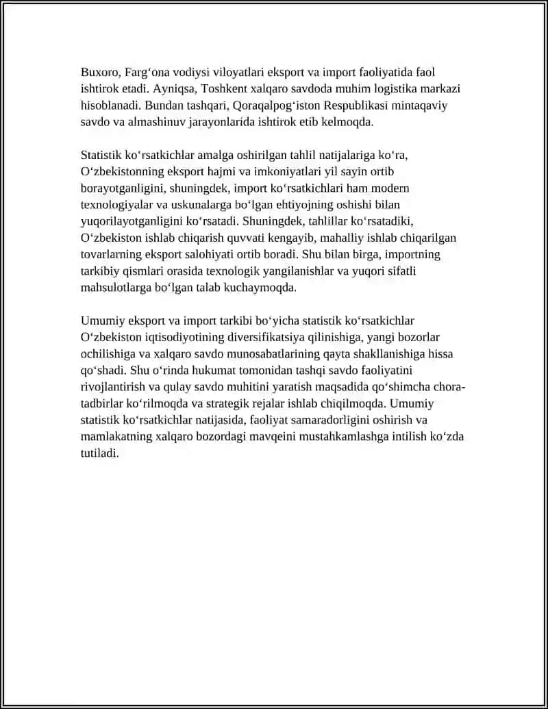 EKSPORT VA IMPORTNING TOVARLAR VA HUDUDLAR BO‘YICHA TARKIBI 4